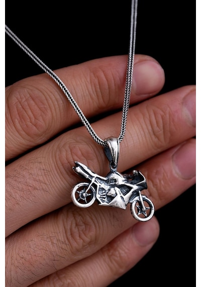 Erkek Gümüş Kolye - Motor Figürlü Gümüş Erkek Kolye