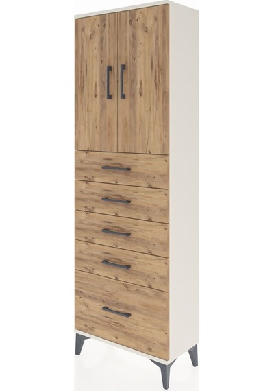 Arges Dolap 2 Raflı 5 Çekmeceli 2 Kapaklı 60x30x182 Aytaşı-çam Aytaşı