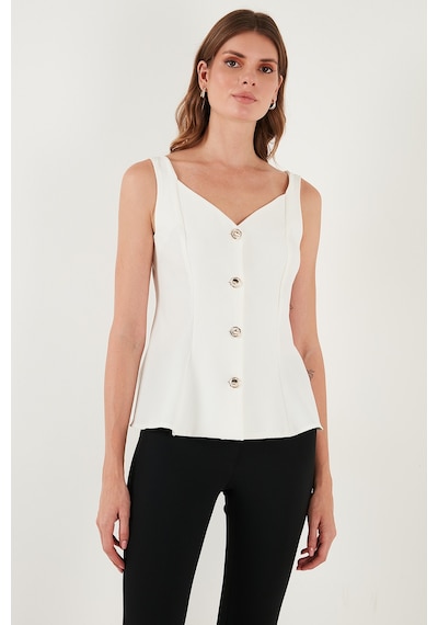 Lela Fitted Fit V Yaka Düğmeli Bayan Yelek 611Fyl145 Ekru