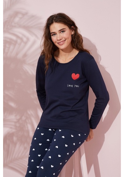 Siyah İnci Pamuklu Örme Pijama Takım 24240137 Lacivert