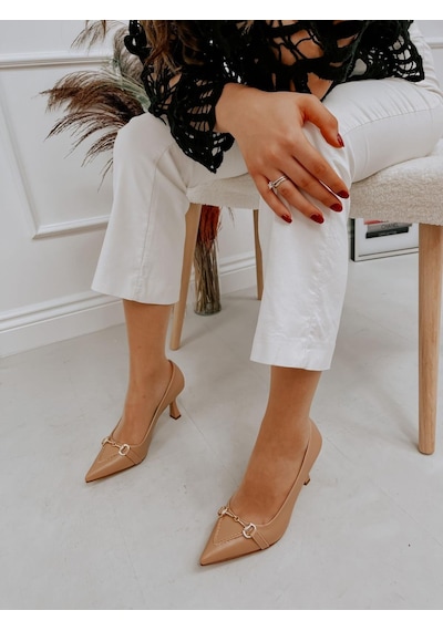 Ervanın Butiği Nude Cilt Mosscross Toka Detay Kadın Stiletto-3907