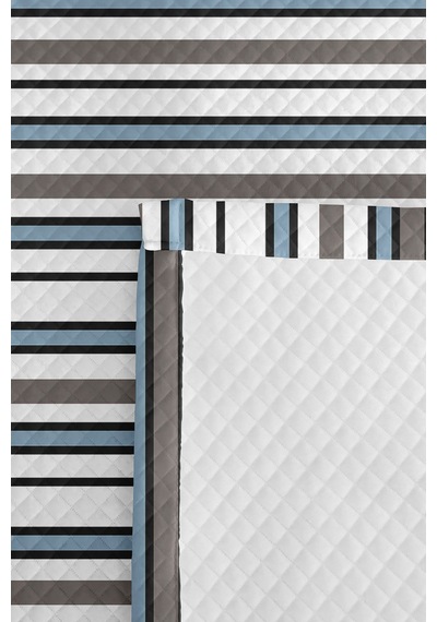 Mavi Çizgili Modern Genç Odası Tek Kişilik Pike Takımı-gri Geometrik 160x220cm Kapitone Yatak Örtüsü Mumlu Defne Demi
