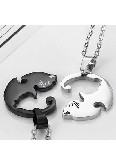 Yin-yang Cats Kedi İkili Sevgili Arkadaşlık Siyah Beyaz Unisex Ko Gümüş