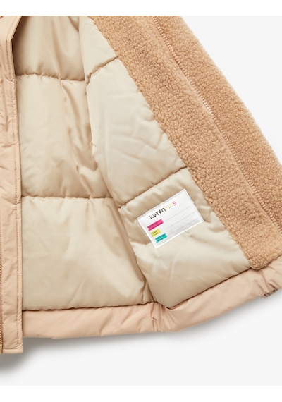 Koton Uzun Kollu Dik Yaka Fermuarlı Cepli Polar Detaylı Ceket Bej 6wkb20018tw Ekru