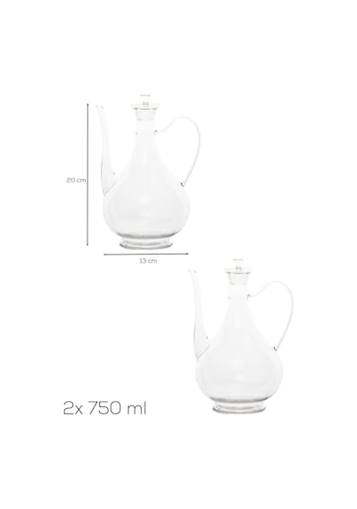 Porsima 5323 2li Borosilikat Cam İbrik Model Zeytinyağ Şişesi Takımı - 2li Yağlık Ve Sirkelik Seti 750ml+750ml Cam Şeffaf