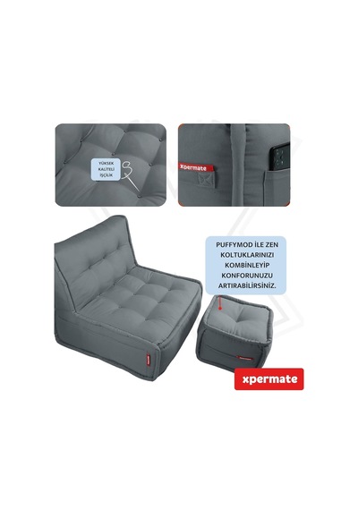 Xpermate Puffymod Dekoratif Kare Puf Orta Sehpa Ayak Uzatma Puf 40x32 Cm Gri Çok Renkli