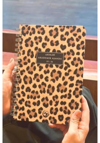 Akademik Ajanda 17x24 Cm Spiralli 25/26 Leopard Açık Gri