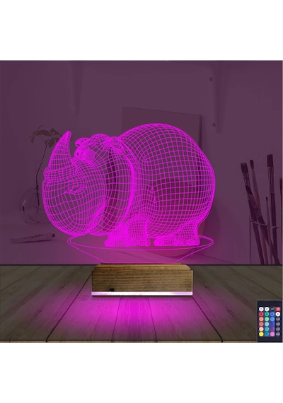 Luvivia Gergedan 3d Lamba - Masa Gece Lambası Şeffaf