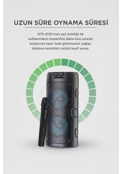 Özel Üretim Seyyar Kablosuz Bluetooth Hoparlör Mikrofonlu Rgb Işıklı Gts-2129 Siyah