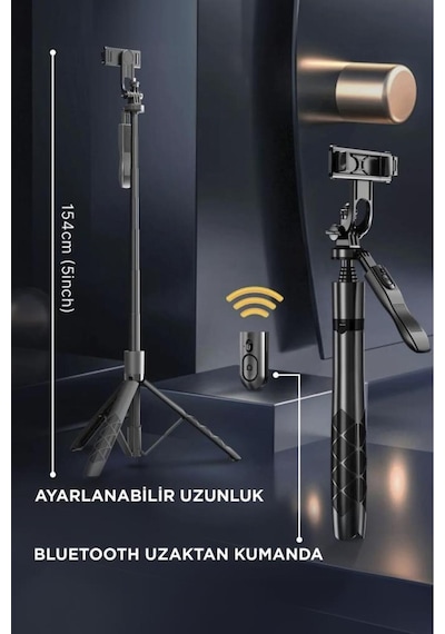 Tripod Kumandalı 153cm Android Ios Go Pro Uyumlu Selfie Çubuğu L16