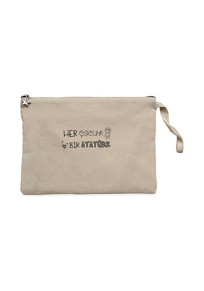 Her Çocuk Bir Atatürk Krem Clutch Astarlı Cüzdan / El Çantası