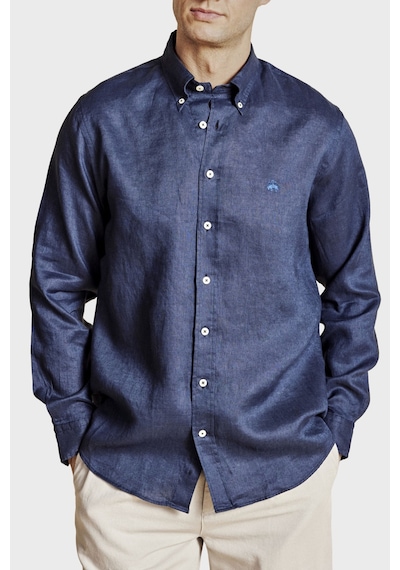 Brooks Brothers % 100 Keten Düğmeli Yaka Regular Fit Uzun Kollu Gömlek Erkek Gömlek Bbss26msh022137 Lacivert