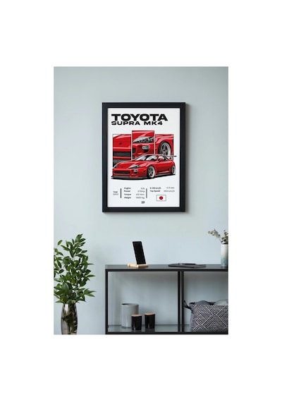 Supra Mk4 Çerçeveli Poster Tablo Otomobil Tasarım Baskı Siyah