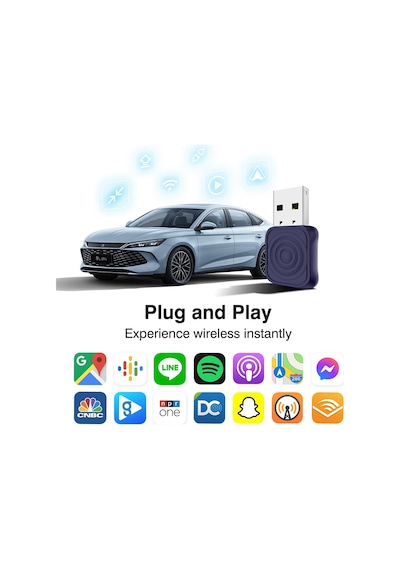 Mini Ultra İphone Ve Android İçin Kablosuz Adaptör Kablolu Carplay Ve Android Auto'ya Kablosuz Dönüştürür, Tak Ve Kullan, Arabalarla Uyumlu