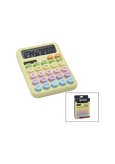 Pilli - Güneş Enerjili Daktilo Tuş Model Renkli 12 Haneli Hesap Makinesi 16x12x2cm 162gr 010