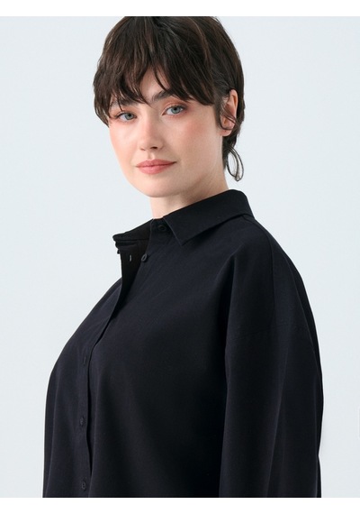Oversize Fit Kadın Gömlek U.kol Siyah