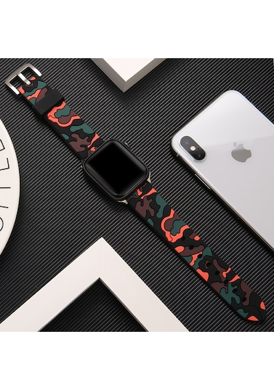 E2M Apple Uyumlu  Watch 38-40mm KRD-24 Kamuflaj Yeşil Kord