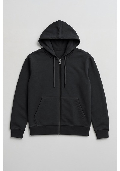 Markapia Erkek Fermuarlı Kapüşonlu Cepli Sweatshirt Füme