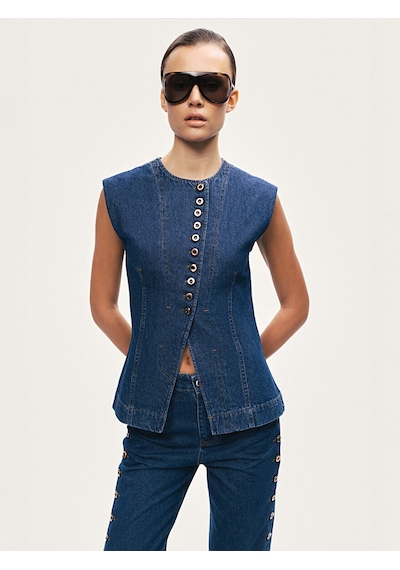 Nocturne Metal Düğmeli Denim Yelek N26yd7080 Mavi