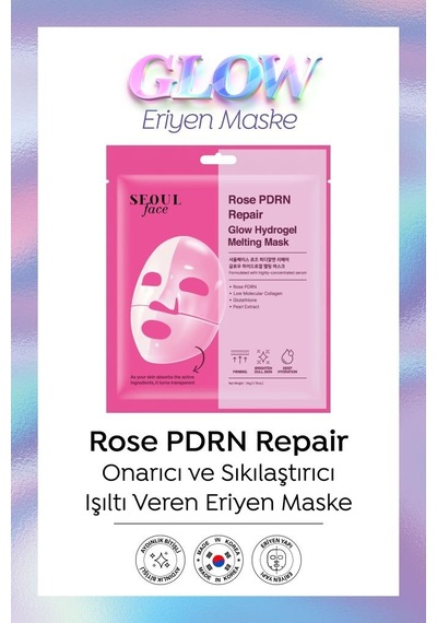 Dermal Seoul Face Gül Pdrn Onarıcı Glow Işıltı Veren Eriyen Kore Maskesi Hidrojel Maske 34 Gr 2 Adet