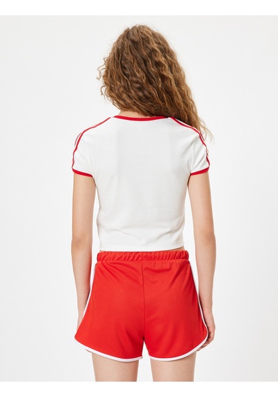Koton Slogan Baskılı Tişört Bisiklet Yaka Biyeli Kısa Kollu Slim Fit Ekru 4sal11228ık Ekru