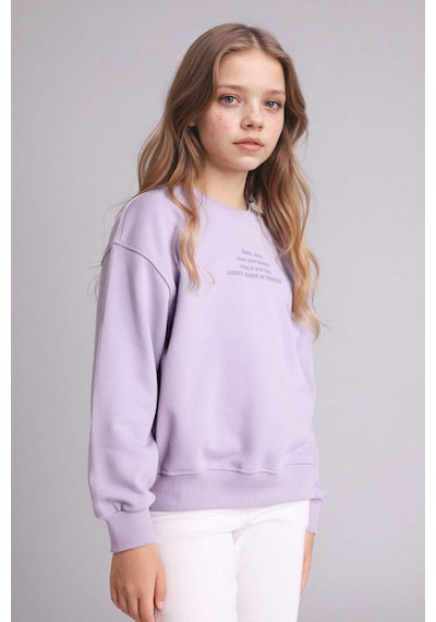 Defacto Relax Fıt Bisiklet Yaka Baskılı Sweatshirt Kız Çocuk E6782a826sppr308 Mor-pr308