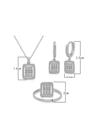 Baget Taşlı Rodyum Kaplama Üçlü Gümüş Set