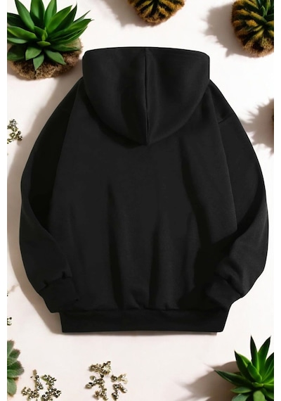 Uyguntarz Orkide Tuval Baskılı Unisex Oversize Sweatshirt siyah