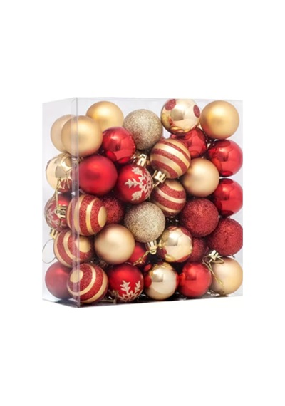 50 Adet 40mm Kırmızı Altın Beyaz Noel Ağacı Süs Topları Seti 9 Farklı Desen & Hafif Dayanıklı Yılb