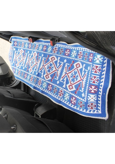 Pratik Oto Koltuk Kilim Seti 3 Parça Makine Dokuma Akrilik & Polyester Saçaklı - Mavi