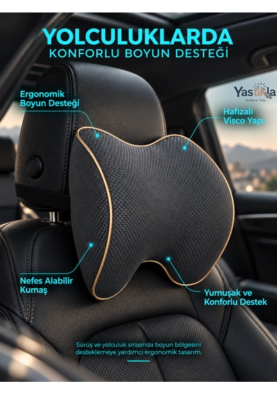 Araç İçi Antrasit Ergonomik Boyun Destekli Ortopedik Visco Oto Koltuk Başlığı