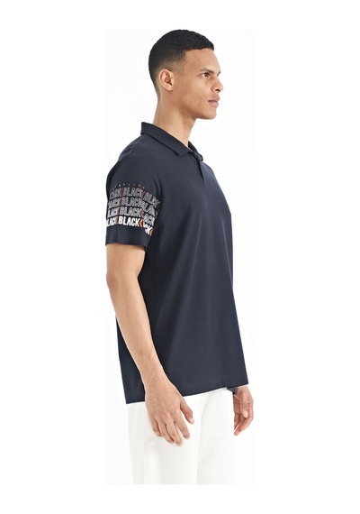Tommylife Tommy Life Lacivert Kol Baskı Detaylı Polo Yaka Standart Form Erkek T-shirt - 88240 Lacivert
