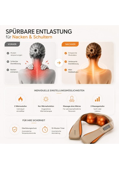 Kızılötesi Isıtmalı Zenet Boyun Masajı, Shiatsu Masajı Bej