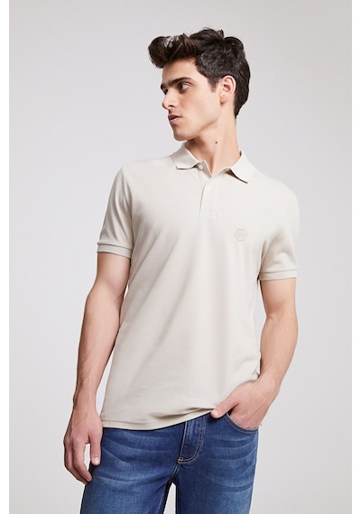 D's Damat Ds Damat Regular Fit Taş Pike Dokulu %100 Pamuk Kıvrılmaz Polo Yaka Nakışlı T-shirt 4HC14ORT51000 Taş
