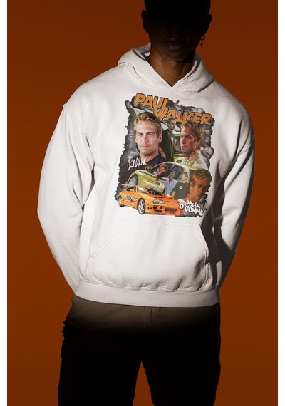 Sevbano Hızlı Ve Öfkeli Paul Walker Baskılı Unisex Oversize Film Hoodie Beyaz