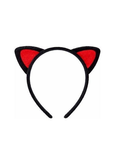 Peluş Kedi Kulak Taç Kırmızı Siyah Çocuk Parti & Kostüm Tacı
