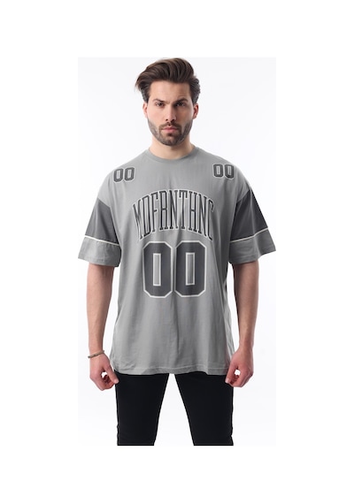 Madmext Boyalı Gri Baskılı Pamuklu Oversize Erkek T-shirt 7035 Boyalı Gri