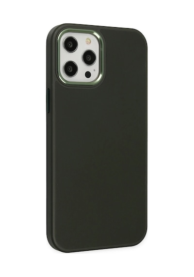 Ilkeshop Newface Apple iPhone Uyumlu 12 Pro Max Kılıf Asya Deri Silikon - Koyu Yeşil