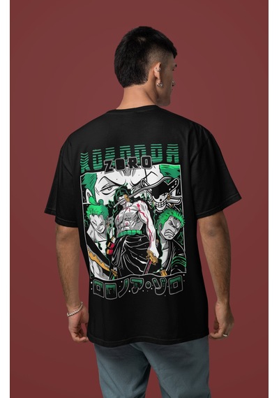Tasarım Roronoa Zoro Sırt Baskılı Unisex Oversize One Piece Anime Siyah