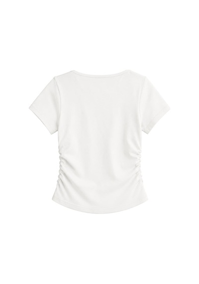 Vadon 1006 Kadın Pamuklu Kare Yaka Yan Büzgü Detaylı Basic Crop T-shirt Bluz Beyaz