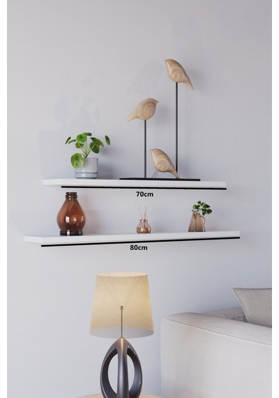 Yankı-BYEG 2li 70 cm 80 cm Mat Beyaz Mdf Duvar Rafı Gizli Bağlantı Kitaplık