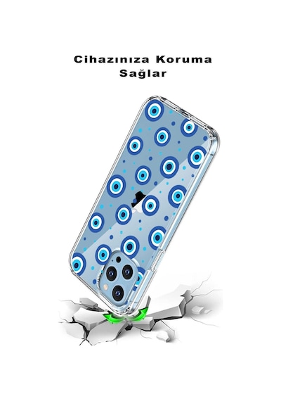 Oppo A54 İle Uyumlu 1mm Slim Fit Nazar Boncuğu 1 Baskılı Şeffaf Kılıf