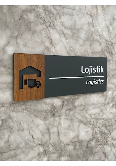 Wooden Serisi Lojistik Departman Kapı İsimliği Yönlendirme Levhas