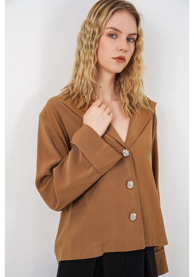 Bigdart Kadın Kruvaze Yaka Oversize Ceket 0747 - Camel