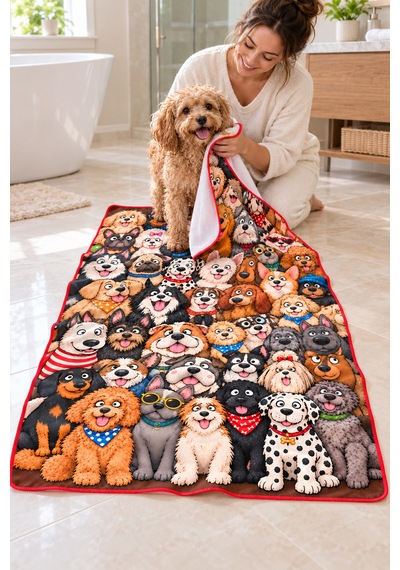 Kedi & Köpek Kurulama Havluları Dogs - Köpek Desenli Büyük Boy Hızlı Kuruyan 60x120cm