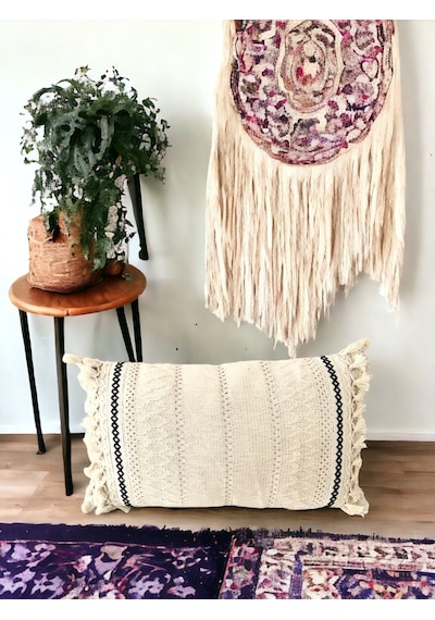 Dnc Home Tekstil Ndchome Özel Tasarım Tekli Keten Krem Kırlent Kılıfı 35x55