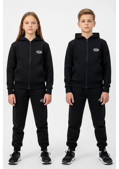New Kids Fermuarlı Kapüşonlu Cepli Unisex Çocuk Eşofman Takımı-90926 Siyah