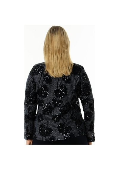 Ladies First Büyük Beden 3698 Siyah Ceket + Bluz Takım 001