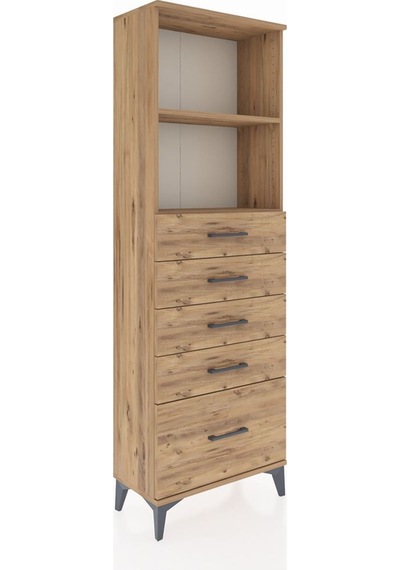 Arges Dolap 2 Raflı 5 Çekmeceli 60x30x182 Çam-çam Atlas Çam