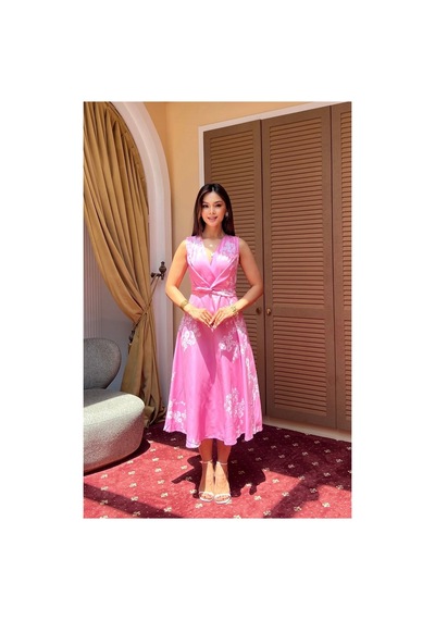Moda Banuş Kadın Midi Boy Pembe Elbise